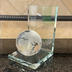 Heavy Crystal Globe Bookend/Paperweight with Clear Vertical Display Support